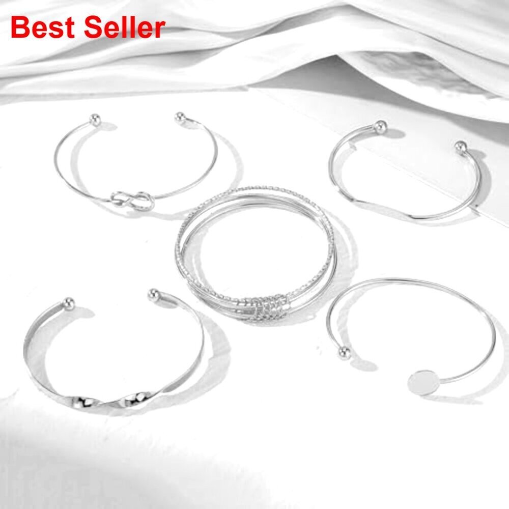 Copper Multi Layer Stackable Bangle Bracelets Set Adjustable Cuff - Picture 7 of 7